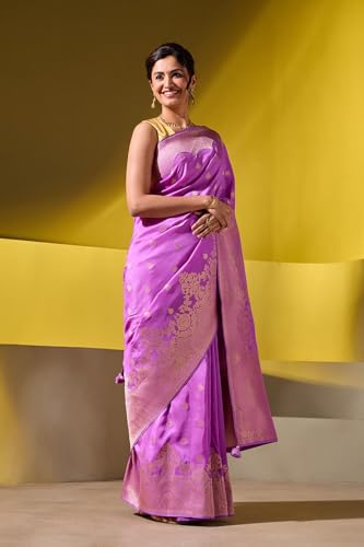 Taneira Women Light Violet Woven Viscose Saree with Unstitched Blouse Piece (SAPP01AB0911-Light Violet)