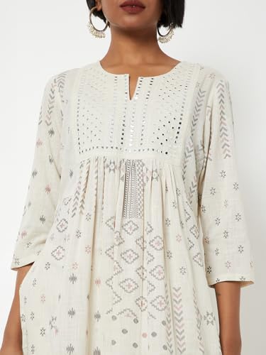 Max Women Printed Straight Kurta Set (White_M)