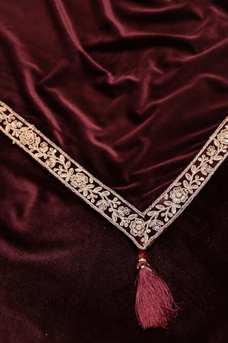 Soch Womens Wine Velvet Embroidered Suit Set With Sequins