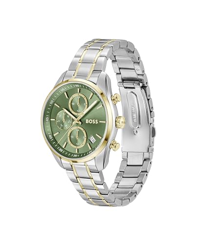 BOSS Grand Tour Women's 3H Quartz Chronograph Watch, Stainless Steel, 3ATM/30m Water Resistant - Stylish, Elegant Timepiece - Gift for Her, 38mm, Silver-Green