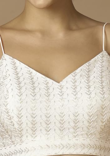 SALWAR STUDIO Women's White Embellished Saree Blouse-RI-0048-WHIT-42