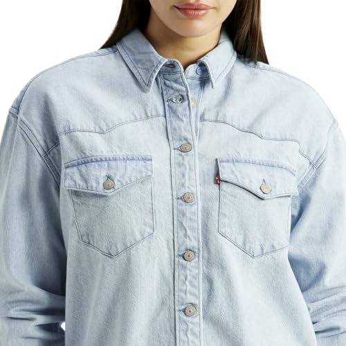 Levi's Women's Solid Light-Blue Spread Collar Shirt