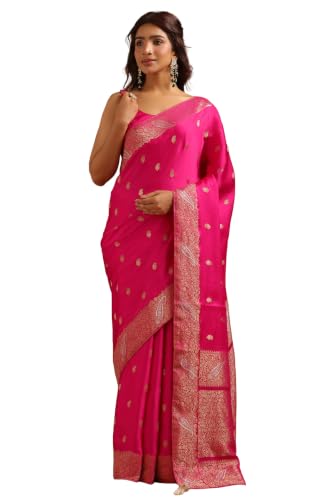 Soch Womens Fuchsia Satin Zari Woven Saree