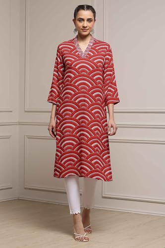 Biba Women Red Viscose Rayon Straight Kurta_38