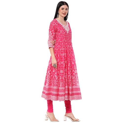 BIBA Women Cotton Anarkali Suit Set (Pink)