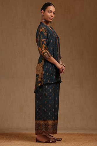 Soch Womens Teal Muslin Kalamkari Print Co-Ord Set