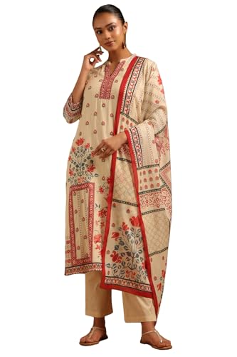 Soch Womens Cream Mul Chanderi Floral Salwar Suit With Hand Embroidery and Bead Details