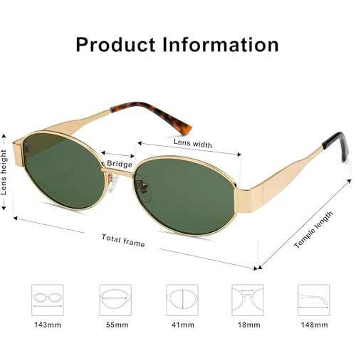 Vibe lens by HASHTAG EYEWEAR Retro Oval Sunglasses for Women | UV400 Protection Shades | Lightweight Metal Frame | Vintage Style Eyewear | Classic Elegant Design