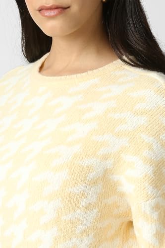 Women Beige Print Round Neck Sweater