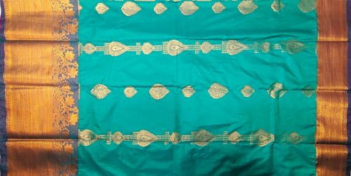 VFCollections Women's Traditional Handloom Kanchipuram Silk Pure Pattu Sarees – Deer Border | Rich Zari Woven Design | Bridal Saree | Unstitched Blouse (VFC689-4)