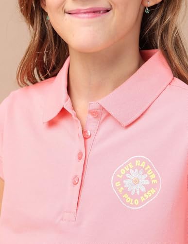 U.S. POLO ASSN. Kids Kids Relaxed fit Girls Cotton Printed Short Sleeves Polo T-Shirts (UGSS25PTS203_Pink_8-9Y)
