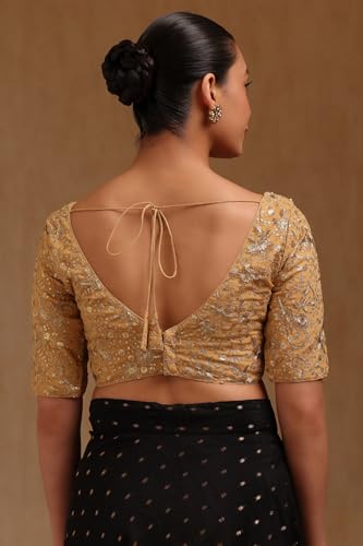 Soch Womens Gold Georgette Embroidered Padded Blouse with Zari