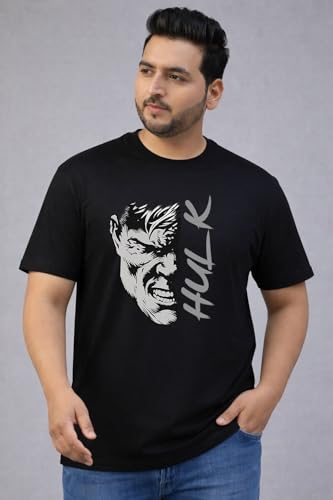 THE SOUTH STORE Men's Black Round Neck Half Sleeve Printed Plus Size T-Shirt | Hulk
