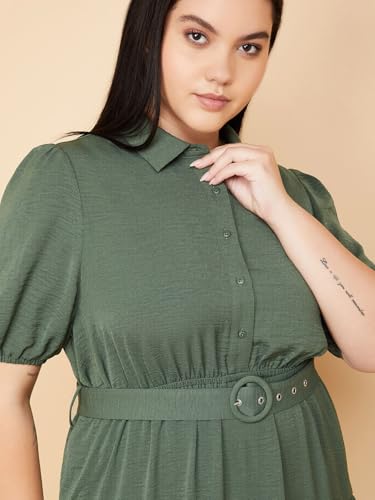 Max Women Textured Tiered Midi Dress(Green_5XL)