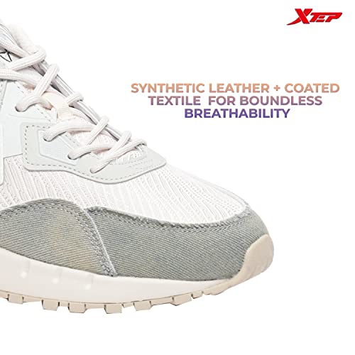 XTEP Women's Grey White Colour Blocking Synthetic Leather RB Casual Shoes (4.5 UK)