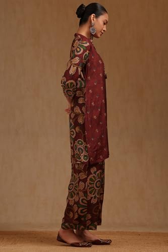 Soch Womens Wine Muslin Kalamkari Print Co-Ord Set With Beads