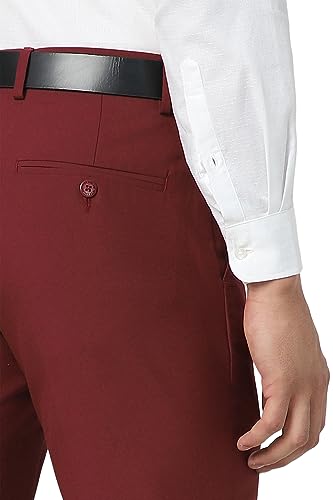 Peter England Men Maroon Solid Slim Fit Formal Trousers