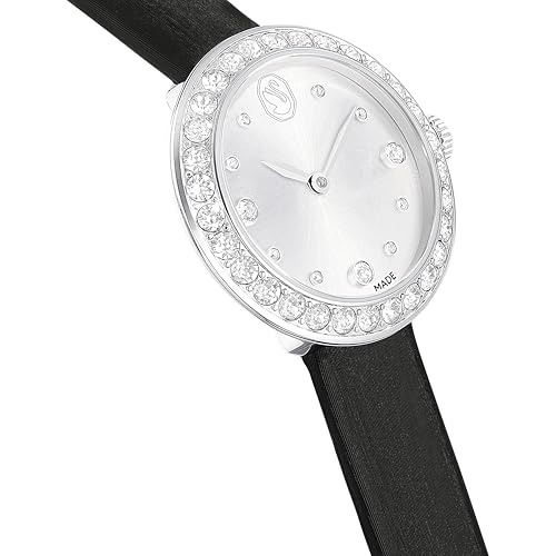 Swarovski Matrix Tennis Watch, Swiss Made, Leather Strap, Black, Stainless Steel, Black, strap