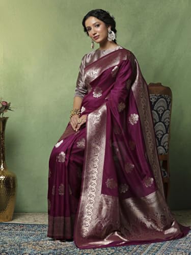 Meena Bazaar Women's Cotton Saree | Soft Lightweight Pure Cotton Saree | Comfortable Traditional Ethnic for Daily, Office, Festival & Casual Occasions