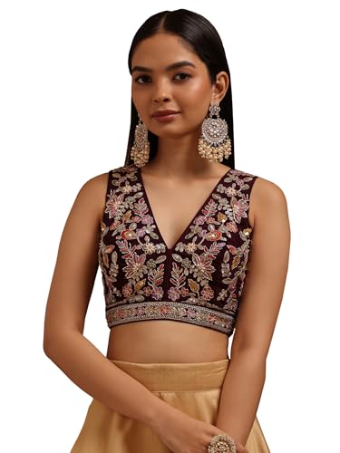 Soch Womens Wine Crepe Embroidered Padded Blouse with Sequins