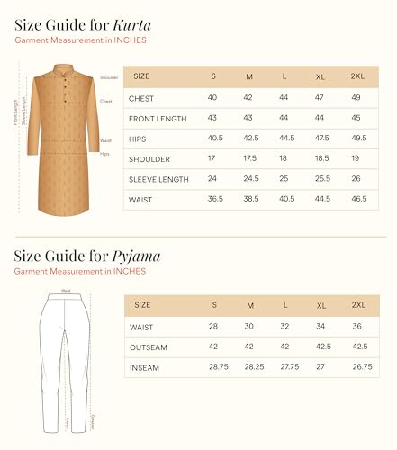 Manyavar Plain Knee Long Kurta and Churidar Set for Men - (Yellow, Large)