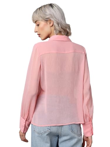 ONLY Women Solid Polyester Regular Fit Pink Shirt