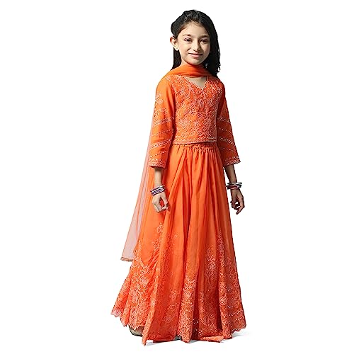 BIBA Girls Polyester Lehenga Set Readymade Orange 7