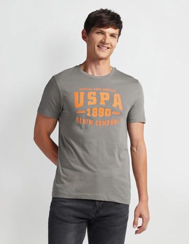 U.S. POLO ASSN. Mens Solid Half Sleeve Graphic Round Neck T-Shirts (UDTSHS0883_DK. Grey_M)