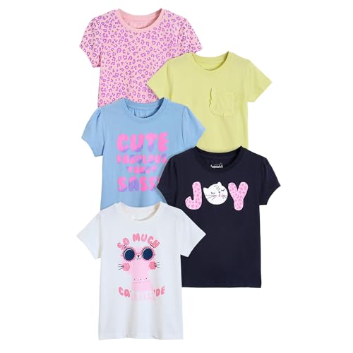 Hopscotch Girls Short Sleeves Multi 5-Pack Text Cotton T-Shirts for Ages (3-4 Years)