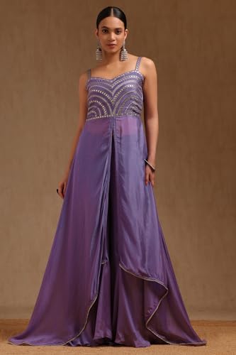 Soch Womens Purple Chinon Embroidered Co-Ord Set With Mirror Work