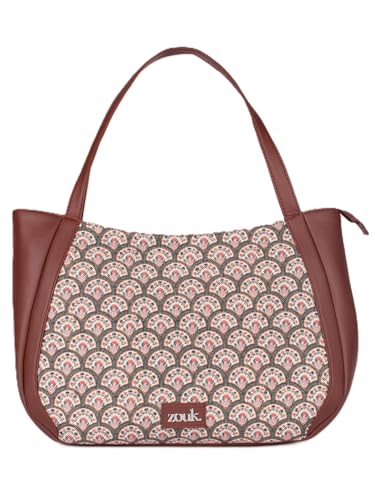 ZOUK Fatehpur Fresco Floral Printed Jute Handcrafted Vegan Leather Lemon Yellow Women's Shoulder Luna Handbags | Ladies Purse Handbag