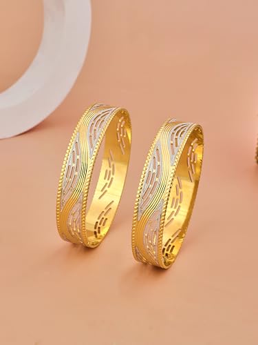 CYGNI BANGLES Elegant Gold-Plated Bangles for Women Traditional Design Jewelry (1 Pair)(F2-B-98)