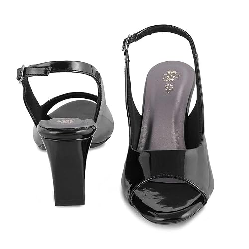 tresmode WOO Women's Block Heel Pump Sandals Black, 7 UK / 40 EU - Open Toe 3 inch Heels Footwear Soft Comfortable