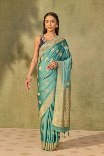Taneira Light Blue Woven Viscose Satin SareeWith Unstitched Blouse(SAPP01AE2711-Light Blue)