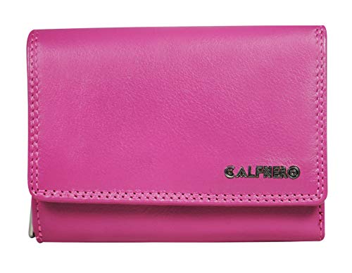 Calfnero Women's Genuine Leather Wallet-Long Purse Wallet with Multiple Card Slots, Zip Pocket and Note Compartment. (Pink)
