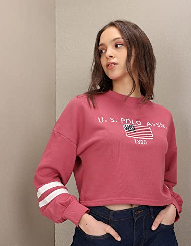 U.S. POLO ASSN. Dark Pink Crew Neck Brand Embroidered Sweatshirt