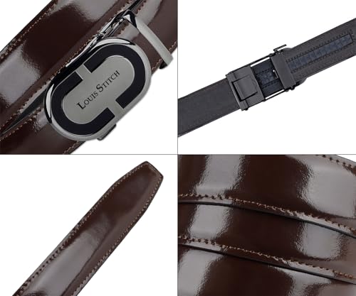 LOUIS STITCH Premium VT Leather Men's Auto Lock Belt | No Holes Belts for Men | Leather Belt for Gents (LSBE-SY-ALBB32-ALGB)