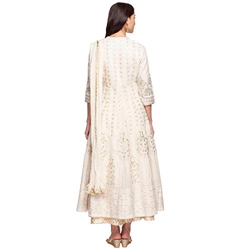 BIBA WOMEN EMBROIDERY FLARED SALWAR KURTA DUPATTA(SKD5876_OFF WHITE_36)
