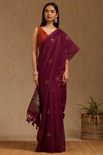 Soch Womens Magenta Chanderi Pichwai Print Saree