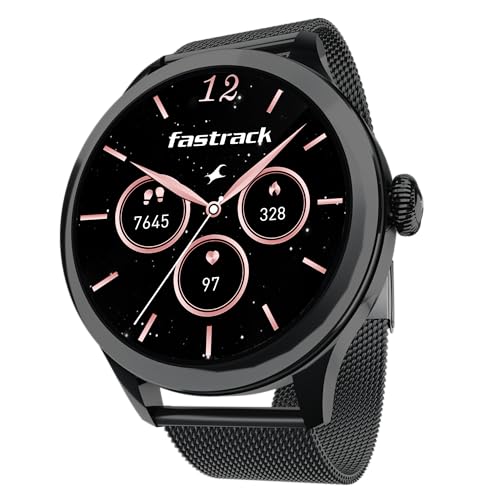 Fastrack Noir Pro 1.19" Super AMOLED Metal Smart Watch with 1000 Nits Brightness, BT Calling, 24/7 Health Suite, Functional Crown, Zinc Alloy Case – Smartwatch for Women (Black)