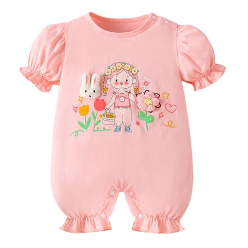 Hopscotch Baby Girls Graphic Print Short Sleeves Pink Rompers For Ages (6-9 Months)