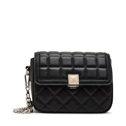 Steve Madden Women's Steve Madden Carla Mixed Quilt Flap Crossbody, Black, One Size