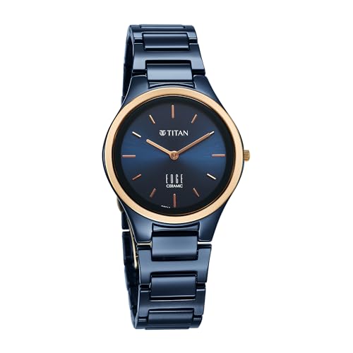 EDGE Titan Bicolour Quartz Analog Blue Dial Blue Ceramic Strap Watch for Women