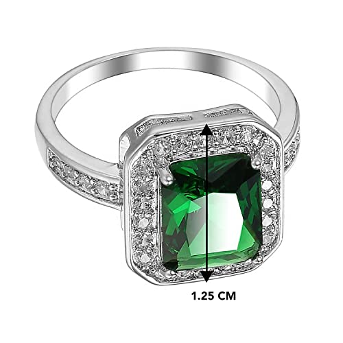 Peora Emerald Colour Crystal Square Stone Cubic Zirconia Studded Ring For Women & Girls, Ring Size US 9