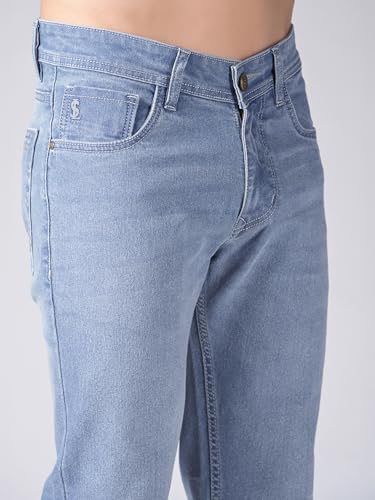 LOUIS STITCH Men’s Solid Light Blue Mid Rise Raw Wash Regular Fit Jeans (LSJNS-CF-BU04-32)