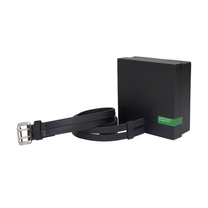 UNITED COLORS OF BENETTON Manon Women Casual Belt - Black, S 70Cm | Pin Closure | Waist Size : 26-31 | Double Prong Buckle With Pebbled Textured