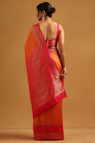 Soch Womens Orange Silk Blend Woven Design Zari Woven Saree