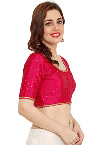SALWAR STUDIO S Women's Pink Dupion Silk Readymade Padded Saree Blouse(SSB2125_Pink_36)