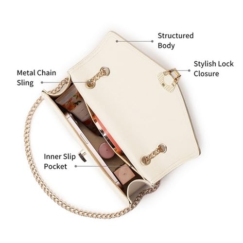 Fastrack Casual Sling Bag with Lock Closure for Girls, Medium Size with Internal Organiser, Handheld Design and Metal Chain Sling