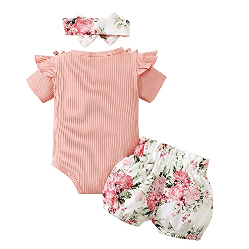 Hopscotch Baby Girls Cotton Solid And Polyester Short Set In Pink Color For Ages (6-9 Months)